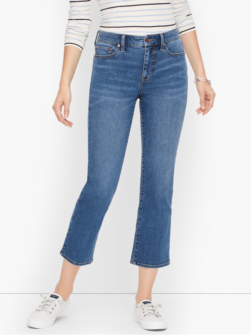 Talbots NWT Crop Flare Jean Size 14 Medium Wash Stretch Denim